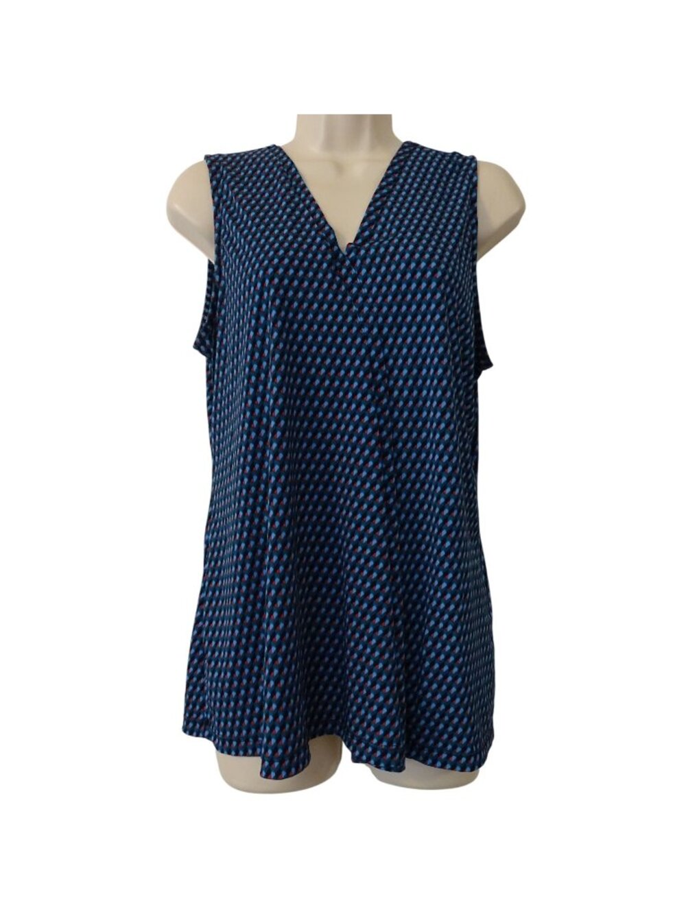 Dana Buchman Sleeveless Green Geometric V-Neck Top Size M Career Shell Office